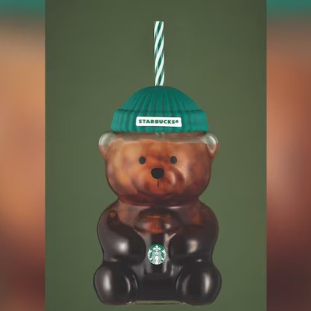 NWT Exclusive Starbucks 2026 Bearista BEAR Glass Cup w/Straw Limited Edition